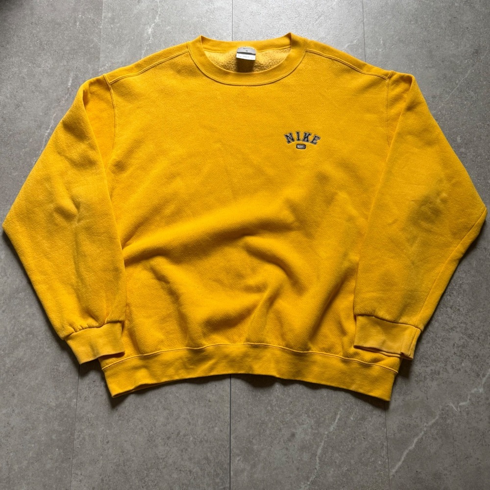 Y2K Nike Yellow Embroidered Spellout Crewneck Sweatshirt XXL Made in USA